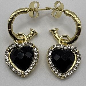 Fashion Gold and Black Heart Hoop 2-Way Earrings